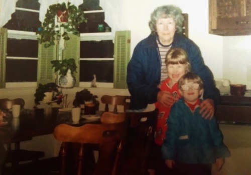 Grandma, me and my brother in the kitchen circa 1987.