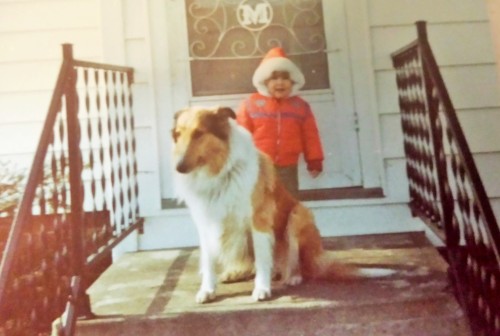 Me at age 2 standing in front of what is now my front door with my first dog, Tanya.